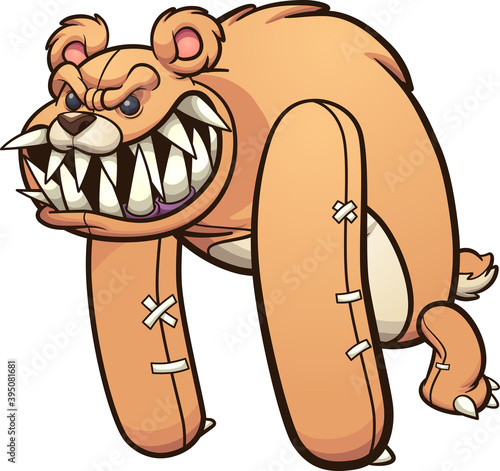 Evil monster teddy bear with sharp teeth. Vector clip art illustration with simple gradients. Some elements on separate layers. 
