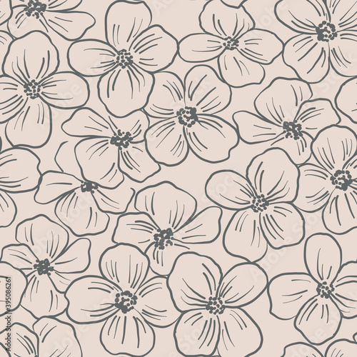 Wallpaper Mural Contoured floral seamless pattern. Simple minimalistic style. Blossoming branches of trees. Outline of flowers. Symbol of spring. Torontodigital.ca