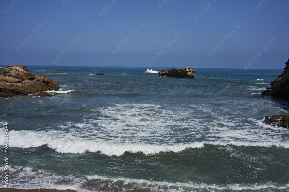 Waves of the Atlantic Ocean crashing against rocks on the coast of eastern France - July 2019 Waves of the Atlantic Ocean crashing against rocks on the coast of eastern France - July 2019