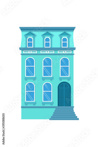3-storey house with a staircase, blue on a white background, flat