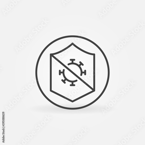 Circle with Shield and Bacteria vector thin line concept icon or design element