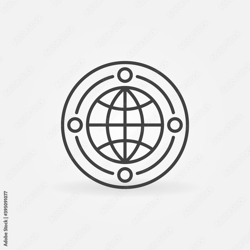 Earth Globe with Circles vector Communication concept minimal outline icon or symbol