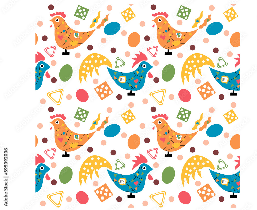 Easter vector seamless pattern with chickens.	
