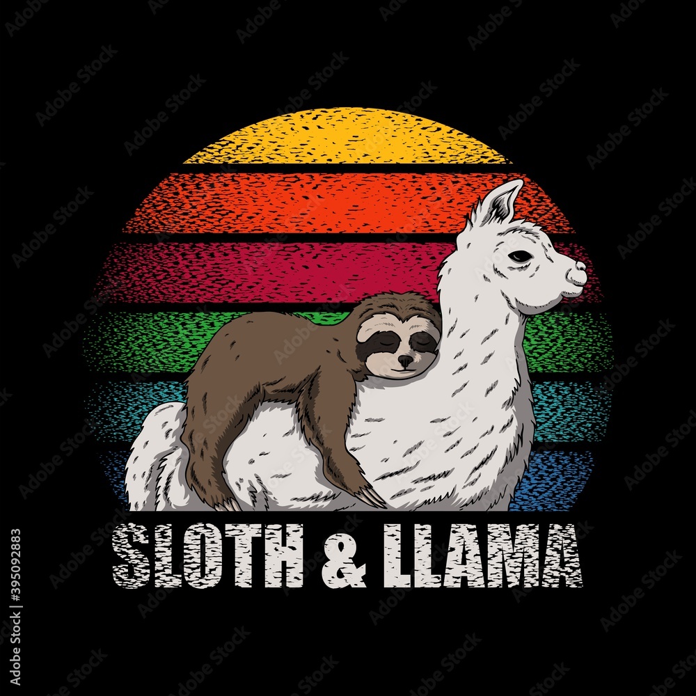 Fototapeta premium Sloth and llama retro 