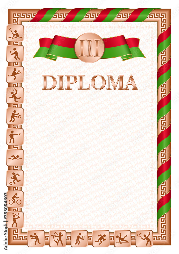 Fototapeta premium Vertical diploma for third place with Belarus flag