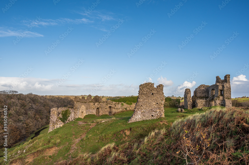 Pennard Castle, overlooking Three Cliffs Bay, on the Gower Peninsular, south Wales