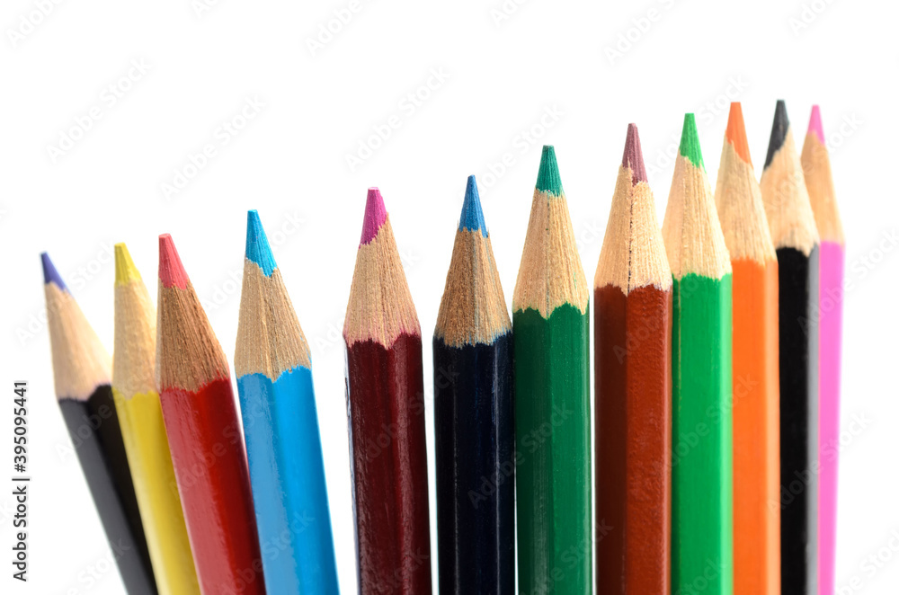 A set of colored pencils on white background A set of colored pencils on white background