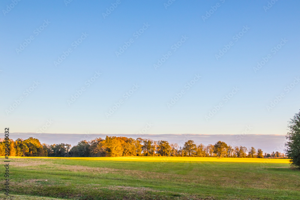 Fototapeta premium View of open country land and clouds on the horizon