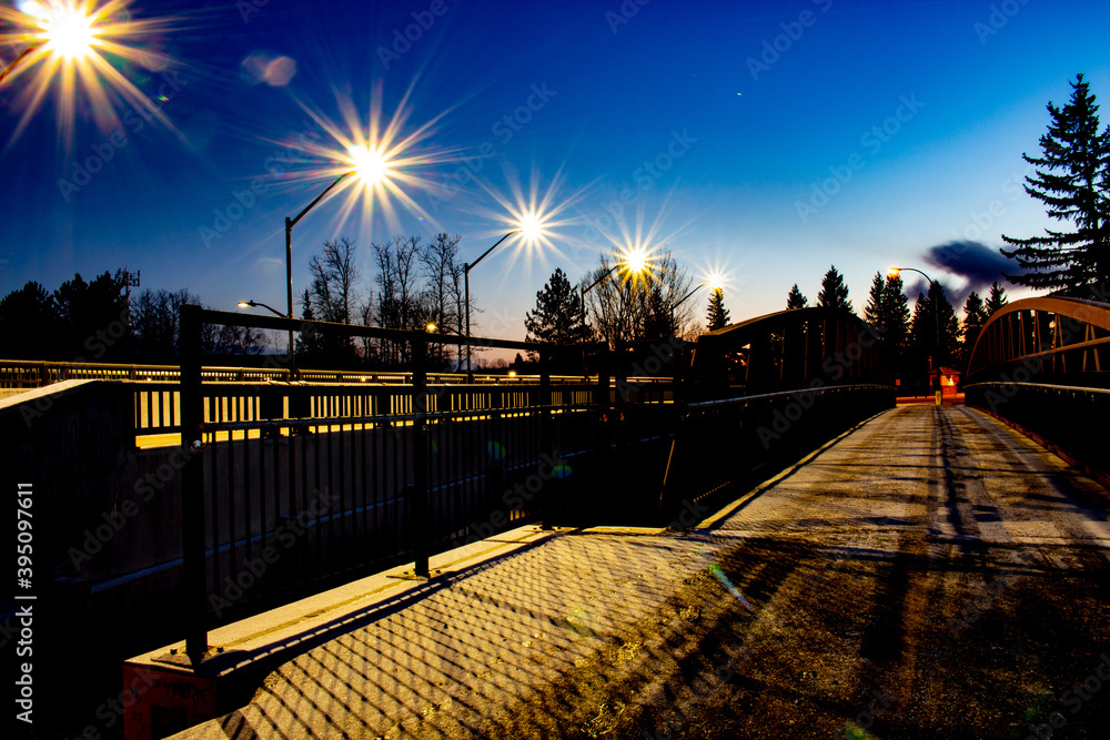 evening walkway with bright lights at night evening walkway with bright lights at night