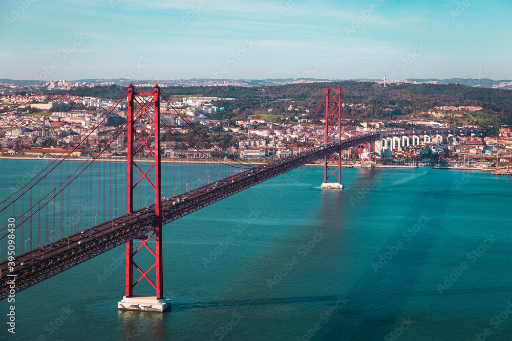 Fototapeta premium Lisbon, Lisboa, Portugal, capital, Tagus river, Ponte 25 de Abril bridge