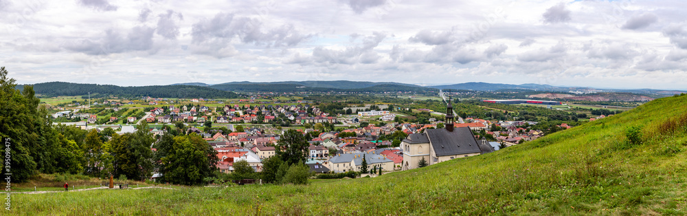 Panoramic view of town Checiny in Swietokrzyskie Mountains.