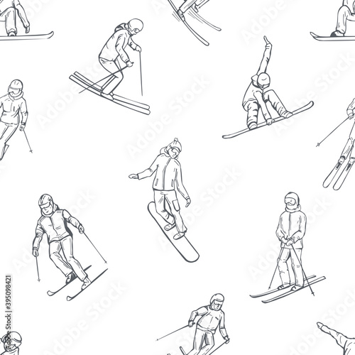 Snowboarders and skiers.Vector  pattern