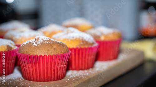 Handmade muffins with butter and chocolate ingredients, brown and yellowish color and delicious taste