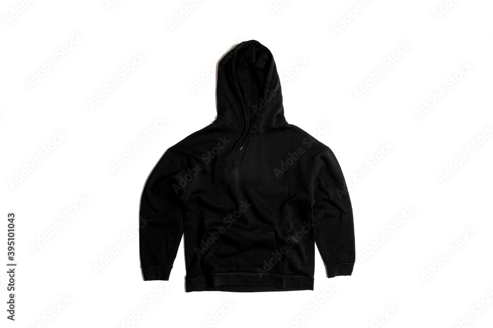 Blank black color unisex hoodie sweatshirt front view on white background. Basic black hoodie. Blank black color unisex hoodie sweatshirt front view on white background. Basic black hoodie.