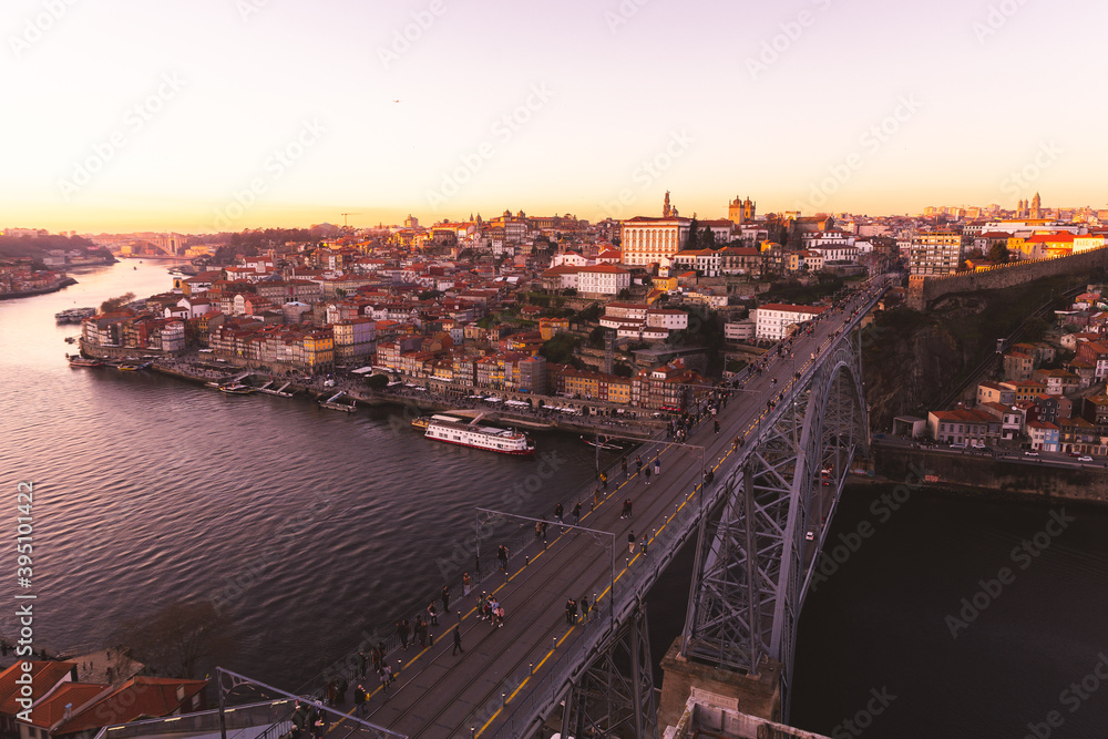 Porto, Portugal, Dom Luis I bridge, Ponte Luis I over Douru river in sunset
