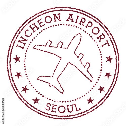 Incheon Airport Seoul stamp. Airport of Seoul round logo. Vector illustration.