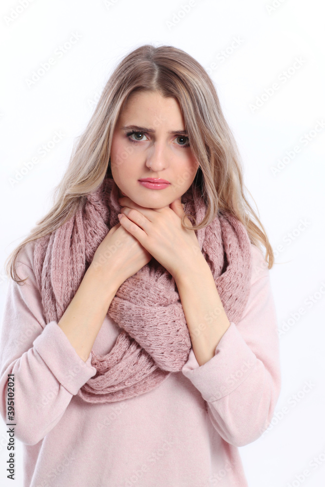 Young woman suffers from sore throat Young woman suffers from sore throat