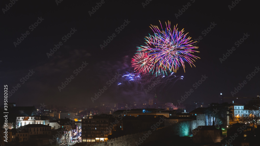 new year fireworks in Porto, Portugal, Dom Luis I bridge, Ponte Luis I over Douru river new year fireworks in Porto, Portugal, Dom Luis I bridge, Ponte Luis I over Douru river