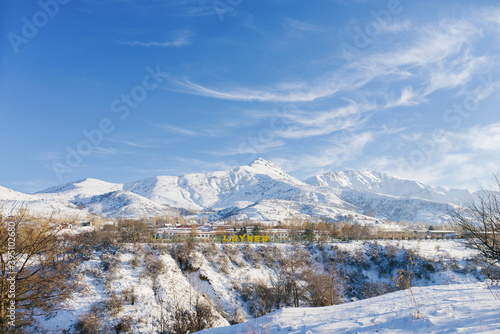 The village of Chimgan in Uzbekistan in winter. Tien Shan mountain system