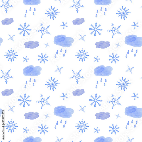 Snowflake clouds seamless pattern Christmas winter holidays hand drawn symbol of end of the year family celebration  festive mood simple pattern  invitation  clipart  repeat ornament for print
