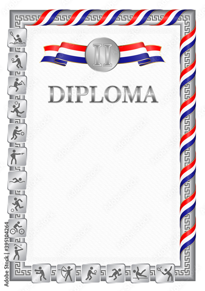 Obraz premium Vertical diploma for second place with Croatia flag