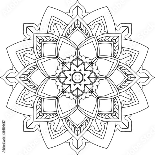 Mandala coloring book featuring simple Mehndi flower patterns, perfect for beginners, seniors, children; ethnic Indian-style designs.
