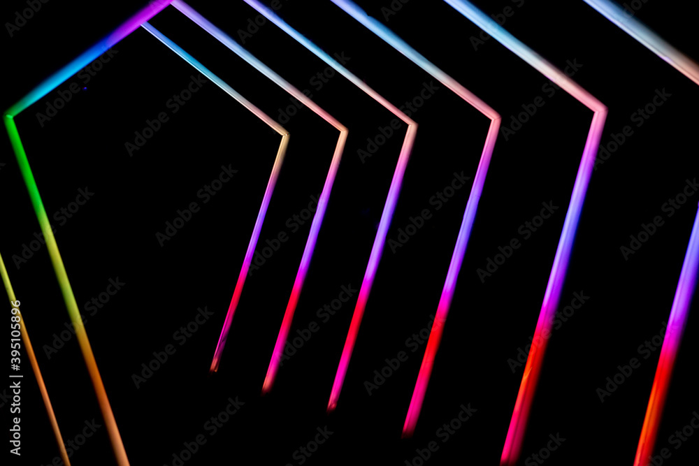 Multicolored Geometric Walkway Made of Neon Lights Multicolored Geometric Walkway Made of Neon Lights