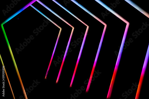 Multicolored Geometric Walkway Made of Neon Lights