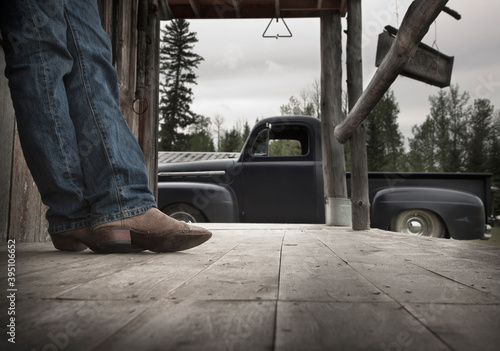 Cowboy boots and old truck