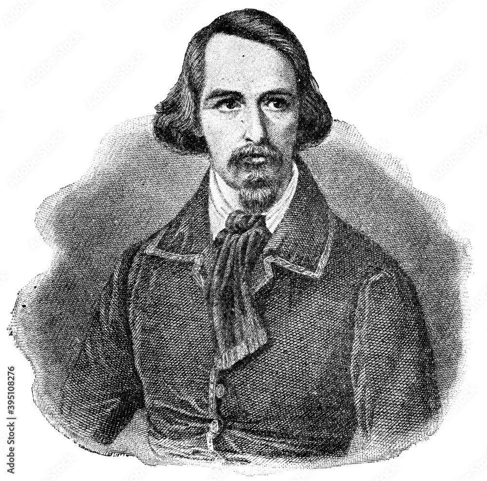 Fototapeta premium Portrait of Emanuel von Geibel - a German poet and playwright. Illustration of the 19th century. White background.