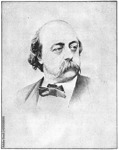 Portrait of Gustave Flaubert - a French novelist. Illustration of the 19th century. White background. photo