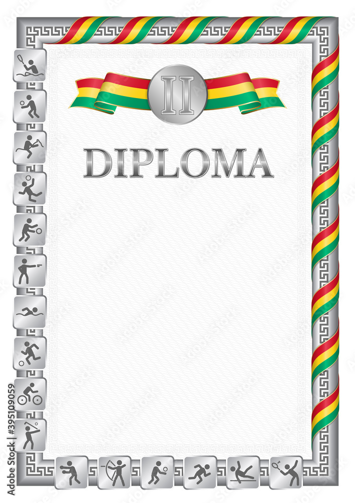 Fototapeta premium Vertical diploma for second place with Guinea flag