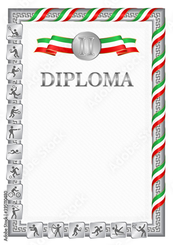 Vertical diploma for second place with Iran flag