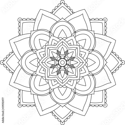 Easy Mandala coloring book simple and basic for beginners, seniors and children. Set of Mehndi flower pattern for Henna drawing and tattoo. Decoration in ethnic oriental, Indian style.