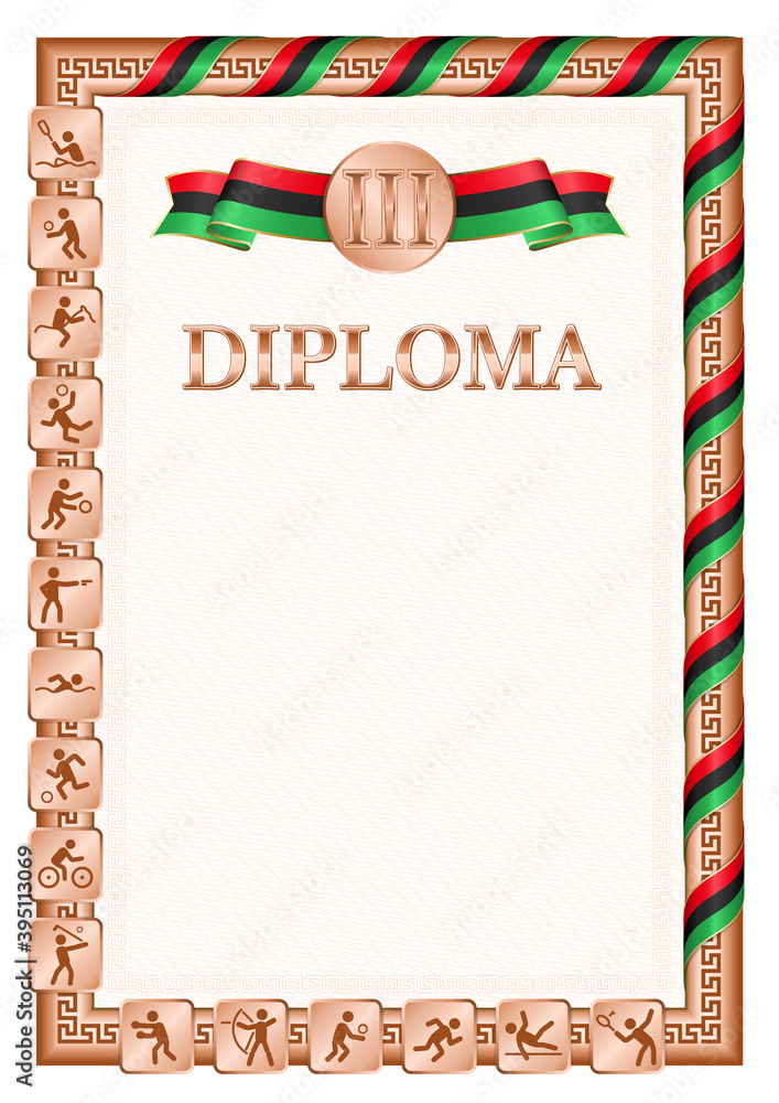 Fototapeta premium Vertical diploma for third place with Libya flag