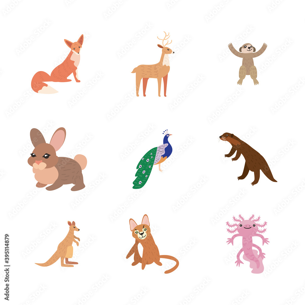 Obraz premium set of cute animals on white background