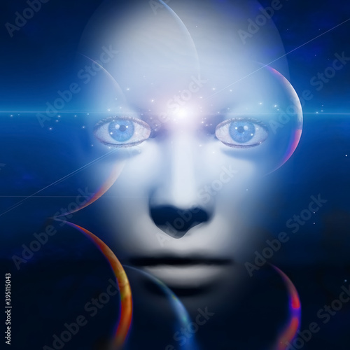 Human face with space background