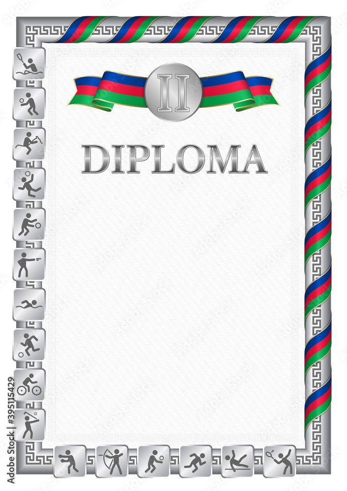 Fototapeta premium Vertical diploma for second place with Namibia flag