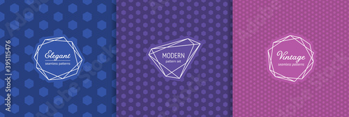 Modern abstract seamless pattern collection. Stylish geometric textures with hexagon shapes. Simple minimal background set. Fashion template for trendy design project, decoration, print, package, wrap