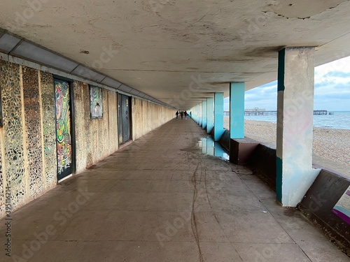 hastings prominade on seafront covered walk perspective shot  Hastings  East Sussex  UK