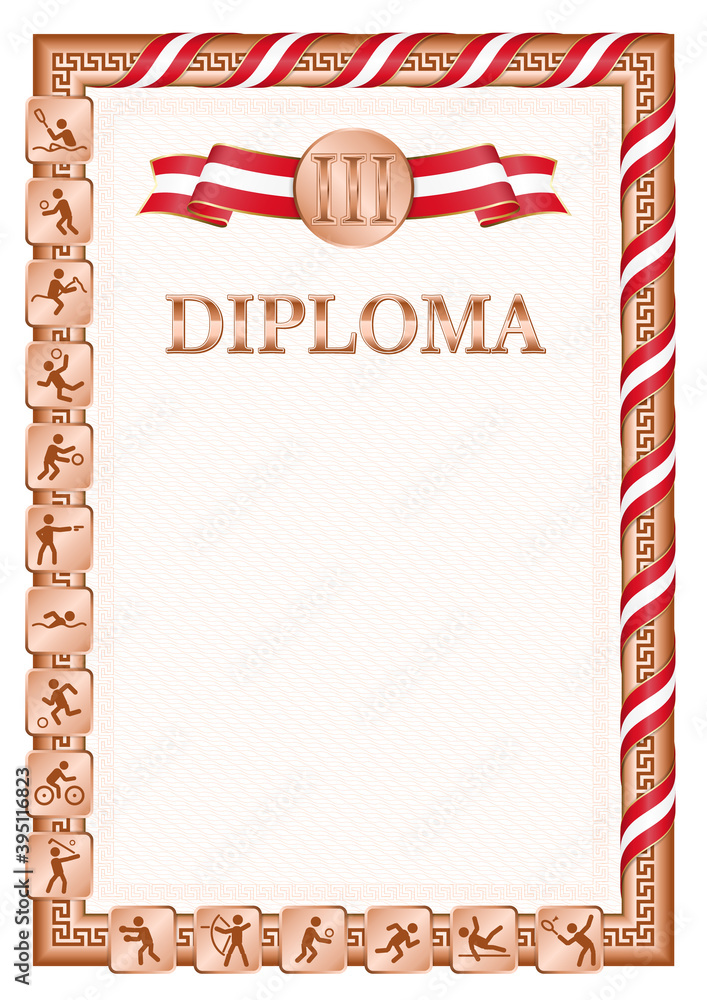 Fototapeta premium Vertical diploma for third place with Peru flag