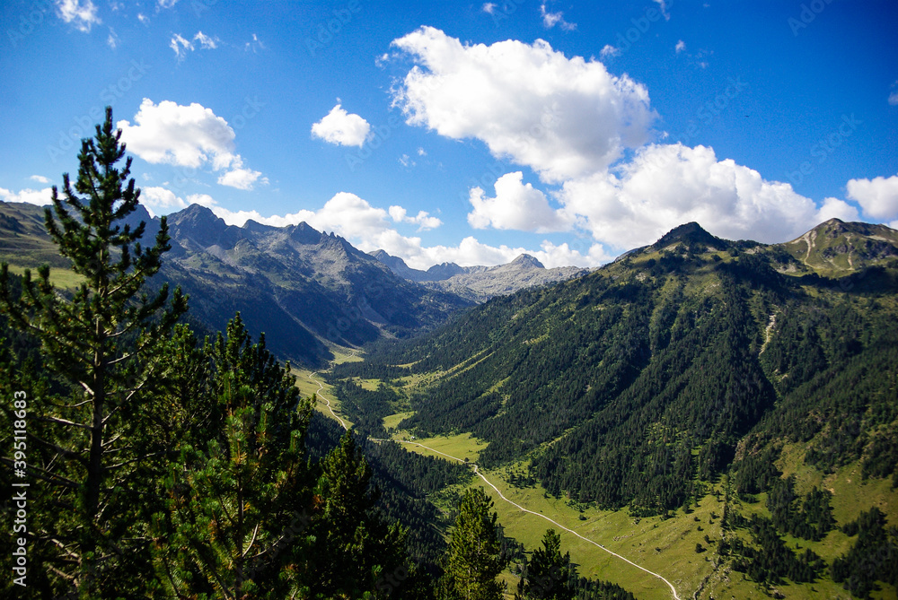 View into a long valley of the French Pyrenees. High quality photo