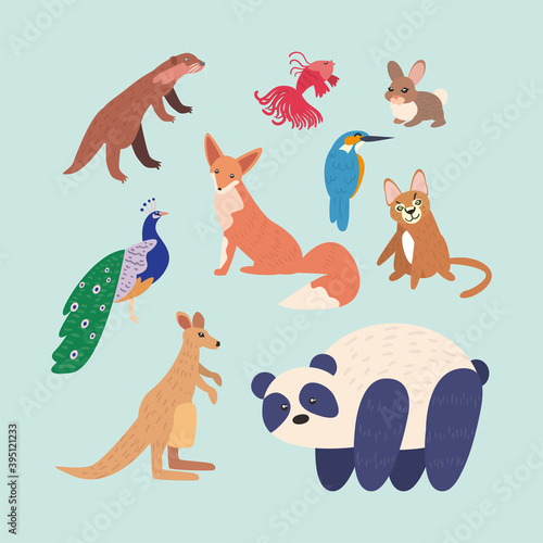 set of cute animals in blue background © Jeronimo Ramos