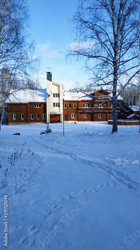 wooden made house in the winter forest