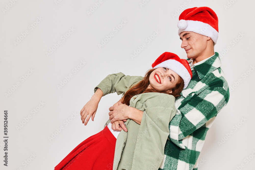 Fototapeta premium Drunk woman leaned on a man New year fun friendship with lifestyle