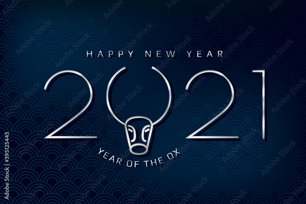 Silver Metallic Style Numerals Logo with Ox or Bull Head with Horns and ...