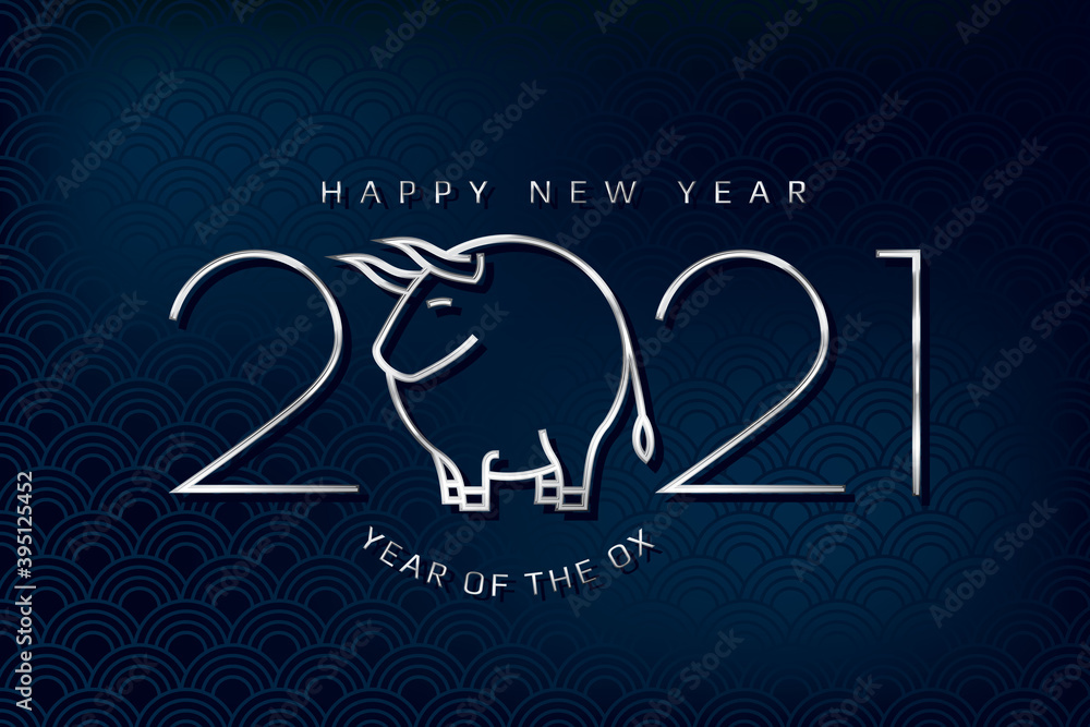 2021 Silver Metallic Style Numerals Logo with Ox or Bull Outlines and ...