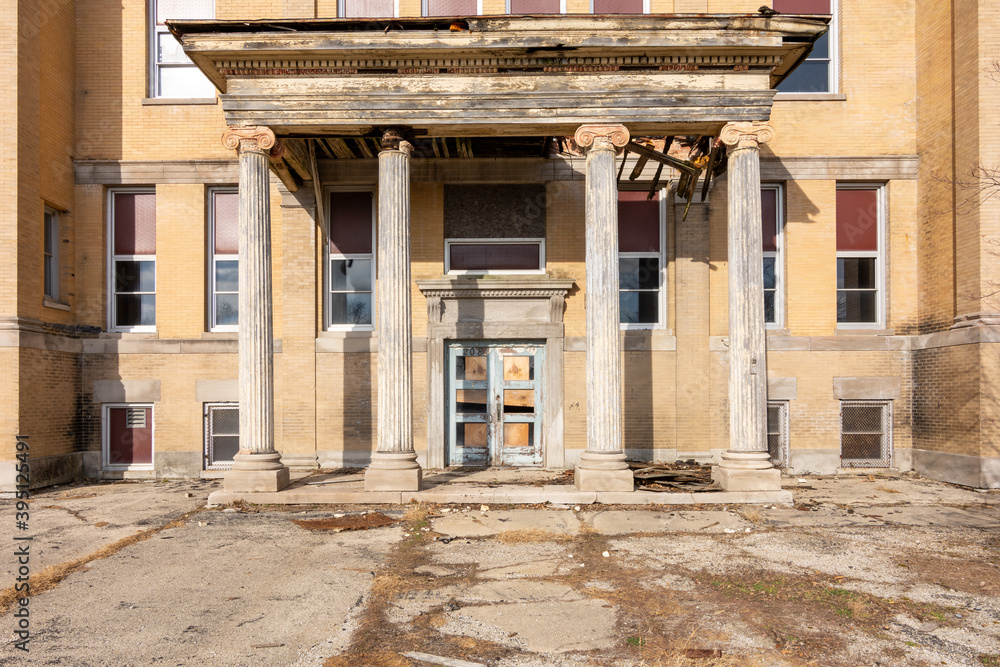 Abandoned highschool left to rot.  Polo, Illinois.