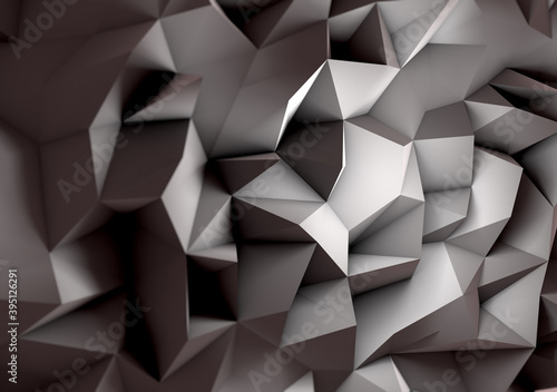 Abstract Low Triangular polygon shapes, triangles mosaic, poly design, creative black background. 3d rendering photo