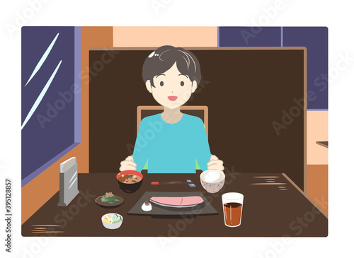 外食する男性　夜(線無し)